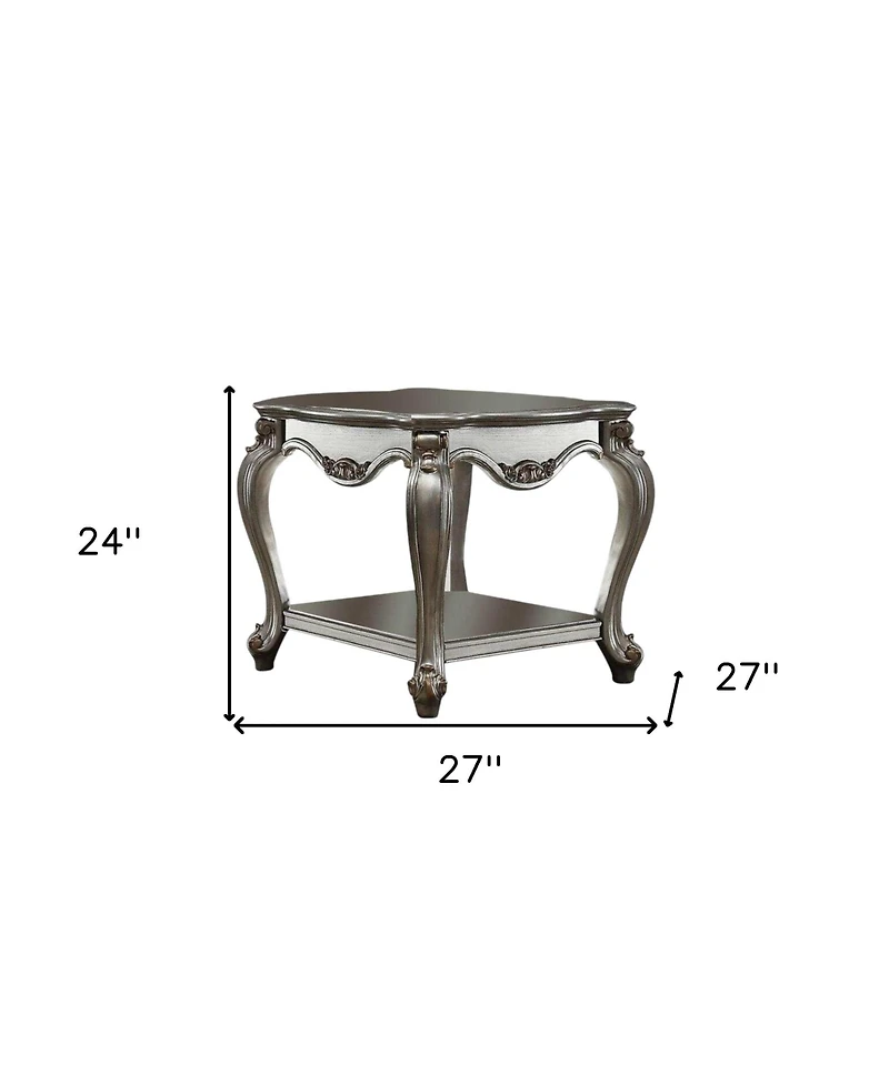 Rustic Solid Wood Side Table with Lower Display Shelf