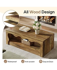 Tribesigns 47.24-Inch Farmhouse Coffee Tables, 2-Tier Wooden Rectangular Accent Center Low Cocktail Tea Table with Open Storage Shelf, Rustic Brown