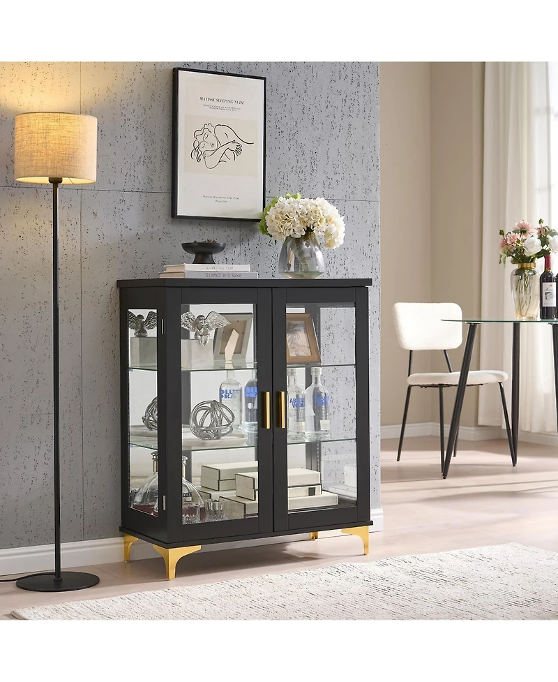 Kings Brand Furniture Cataleya 3-Tier Curio Display Cabinet Organizer with Storage Shelves for Figures & Collection Exhibit Living Room, Bedroom