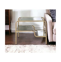 Contemporary Glass End Table with Dual Shelves for Organization