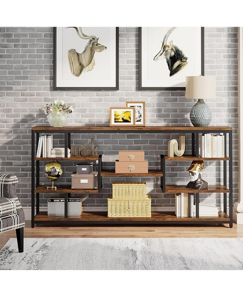 Tribesigns 70.87" Console Tables for Living Room, 5-Tier Narrow Long Sofa Tables with Open Storage Shelves, Rustic Entryway Tables with Metal Fra