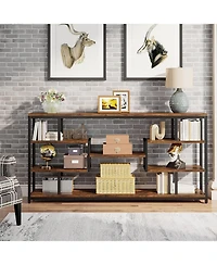 Tribesigns 70.87" Console Tables for Living Room, 5-Tier Narrow Long Sofa Tables with Open Storage Shelves, Rustic Entryway Tables with Metal Fra