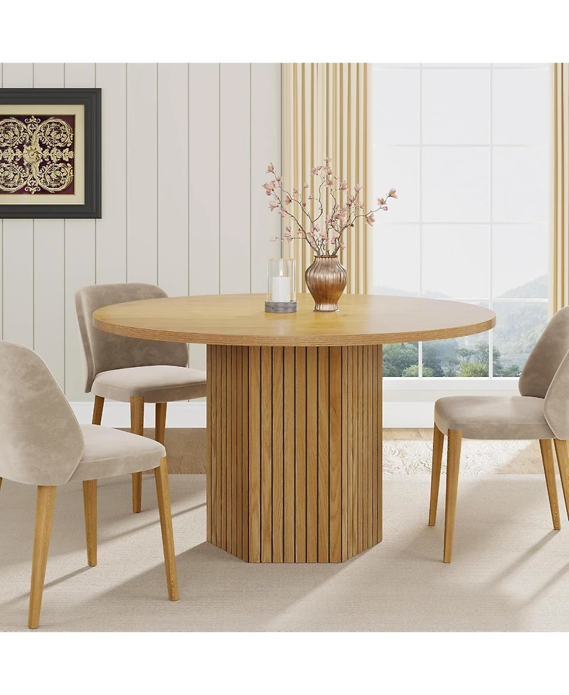 Tribesigns Round Dining Table, Wood Kitchen Table for Dining Room, 47 inch Dinner Table 4 People, Dining Room Table with Heavy Duty Pedestal Base, Nat