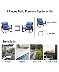 3 Pieces Patio Bistro Set Outdoor Rocking Chair with Cushion