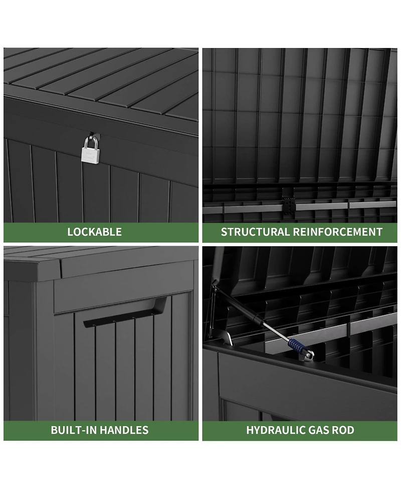 230 Gal. Black Resin Outdoor Storage Deck Box, Waterproof Large Outdoor Storgae Box