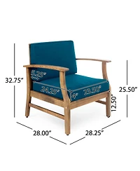 Acacia Wood Outdoor Lounge Chair with Blue Cushions