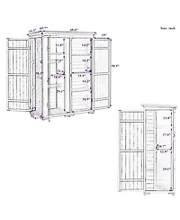 Outdoor 5.5ft Hx4.1ft L Wood Storage Shed, Garden Tool Cabinet with Waterproof Asphalt Roof, Four Lockable Doors, Multiple-tier Shelves