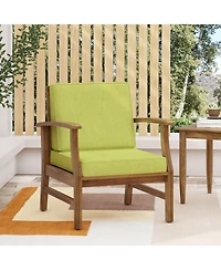 Giancarlo Teak Acacia Wood Outdoor Patio Club Chair with Green Cushions