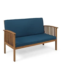 Outdoor Acacia Wood Couch with Teal Cushions Loveseat