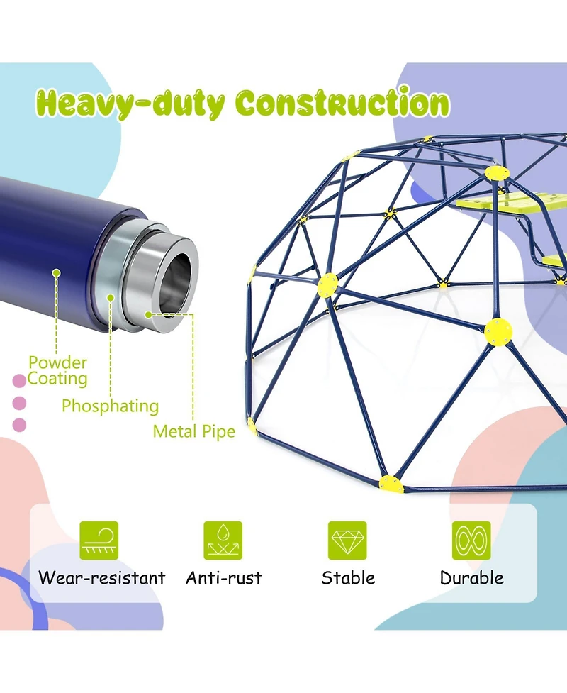 13.3 Ft Climbing Dome Geometric Dome Climber with Extended Wavy Slide and 2 Rest Platforms