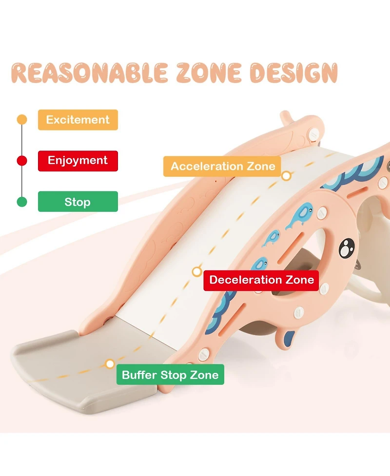 4-in-1 Kids Slide Rocking Horse with Basketball and Ring Toss