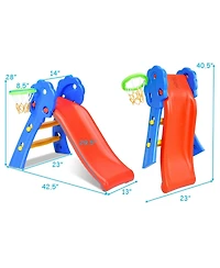 2 Step Indoors Kids Plastic Folding Slide with Basketball Hoop