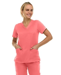 Medichic Women's Eleanor 3-Pocket Stretch V-Neck Scrub Top Shocking Pink Medium