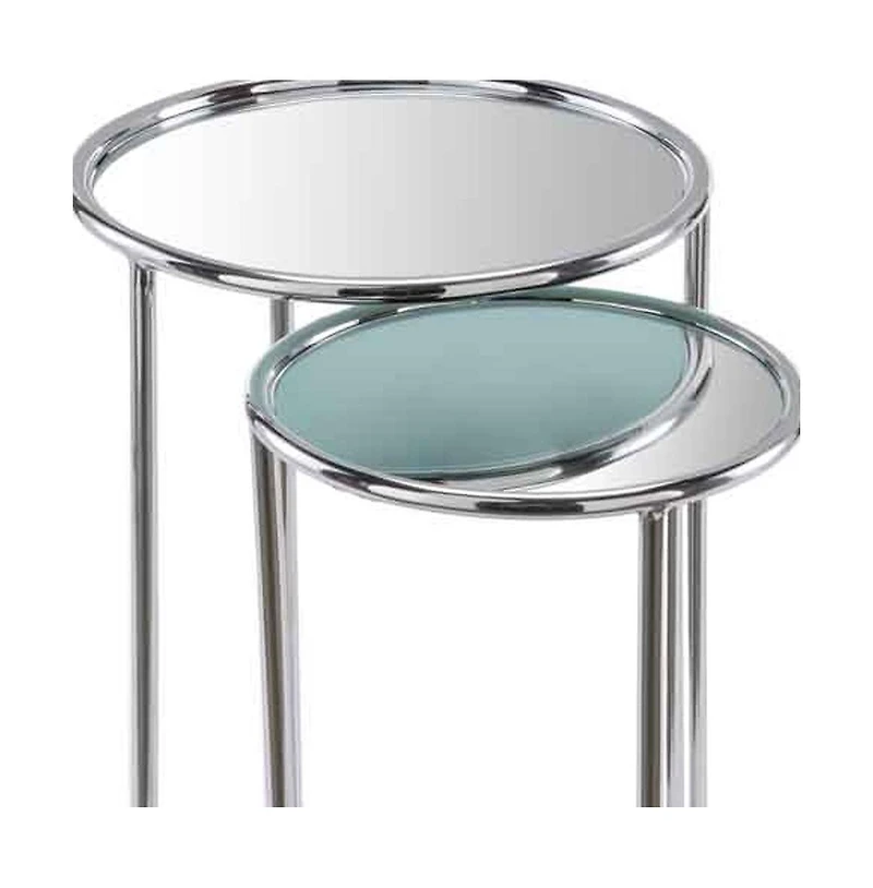 Glam Round End Table with Aluminum Frame and Mirrored Surface