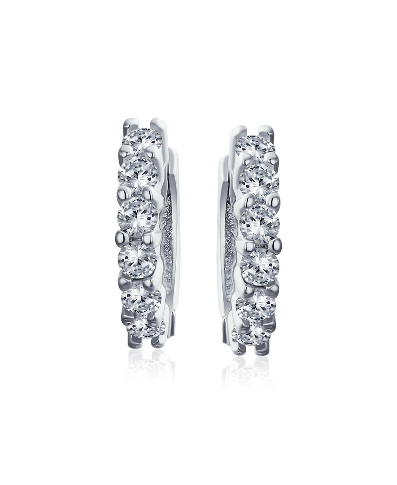 Bling Jewelry 5 Solitaire Cz Small Kpop Huggie Hoop Earrings Round Cubic Zirconia Rose Gold Plated .925 Sterling Silver