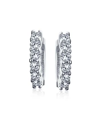 Bling Jewelry 5 Solitaire Cz Small Kpop Huggie Hoop Earrings Round Cubic Zirconia Rose Gold Plated .925 Sterling Silver