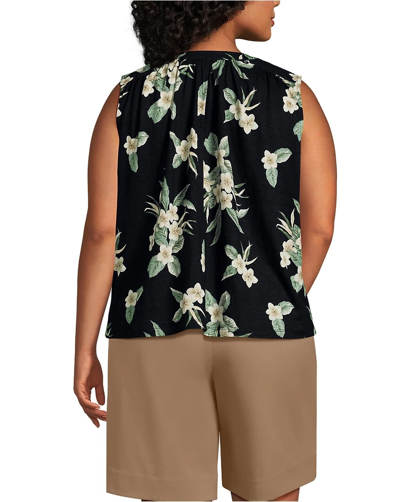 Lands' End Women's Plus Linen Blend Notch Neck Swing Tank Top