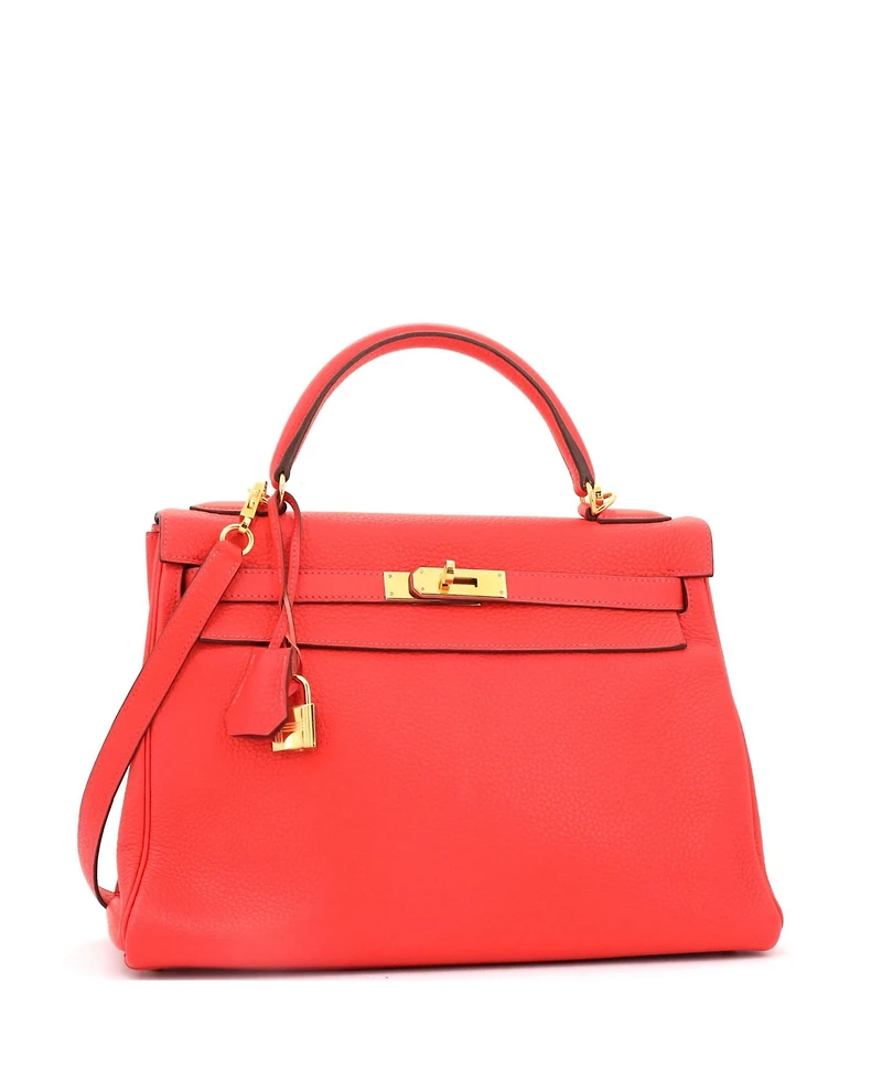 Pre-Owned Hermes Kelly 32 Handbag Pink Clemence with Gold Hardware