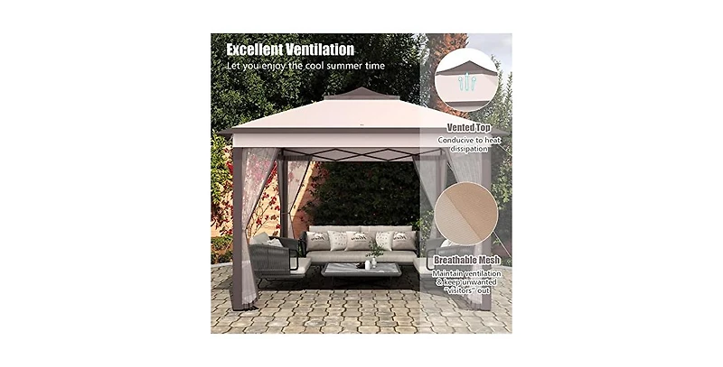 11 x 11 Feet 2-Tier Pop-Up Gazebo Tent Portable Canopy Shelter Carry Bag Mesh