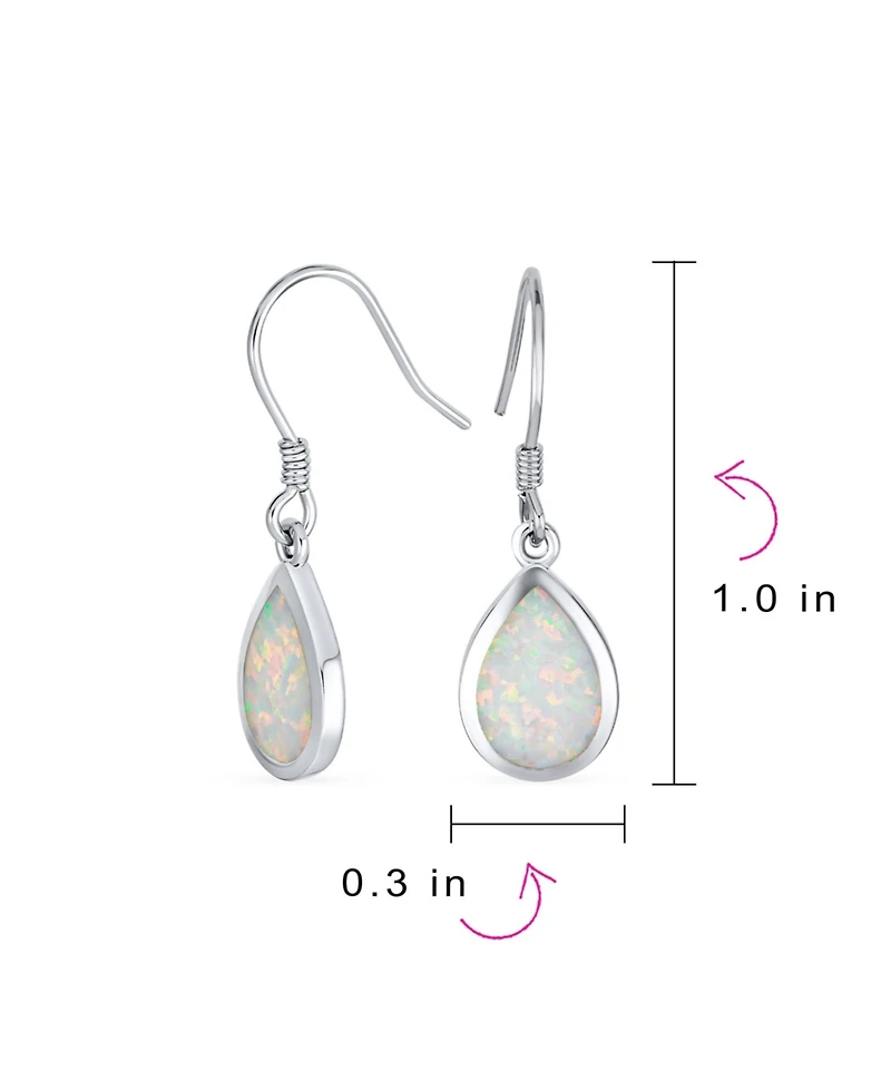 Bling Jewelry Small Teardrop Iridescent White Created Opal Drop Dangle Earrings .925 Sterling Silver French Wire