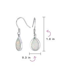 Bling Jewelry Small Teardrop Iridescent White Created Opal Drop Dangle Earrings .925 Sterling Silver French Wire