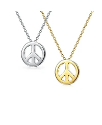 Bling Jewelry Set of 2 Minimalist World Peace Sign Pendant Necklace Gold Plated Silver