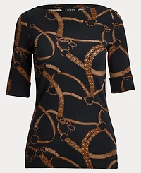 Lauren Ralph Women's Belting-Print Cotton-Blend Boatneck Tee