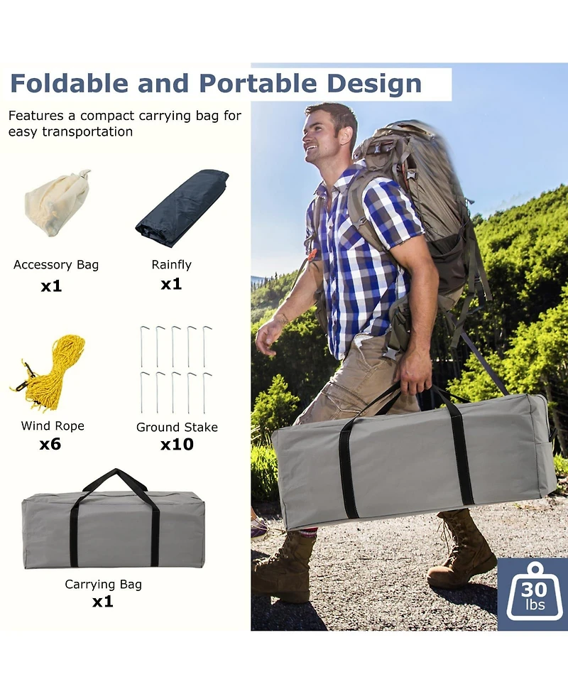 8-10 Person Camping Tent with Double Rooms and 2 Doors