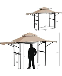 13.5 x 4 Feet Patio Bbq Grill Gazebo Canopy with Dual Side Awnings