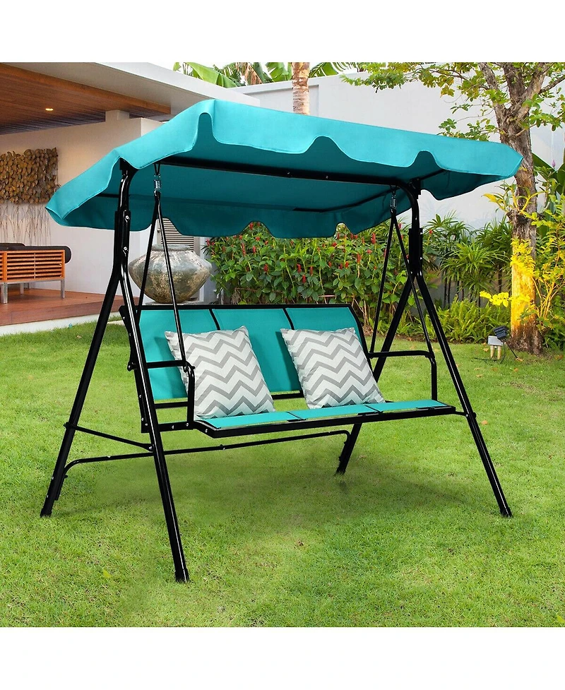 3 Person Steel Frame Patio Swing with Polyester Angle and Adjustable Canopy
