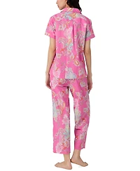 Lauren Ralph Women's Short Sleeve Notch Collar Capri Pant Pajama Set