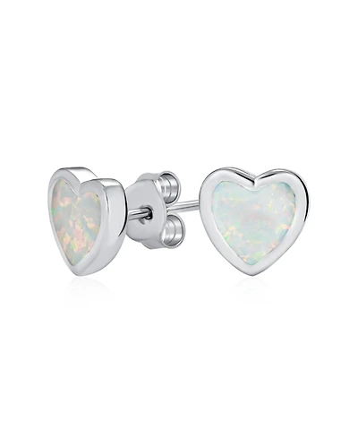 Bling Jewelry Romantic Bezel Set Cz Heart Shaped Stud Earrings Created Opal .925 Sterling Silver