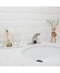 Automatic Sensor Touchless Bathroom Sink Faucet With Deck Plate Brushed Nickel