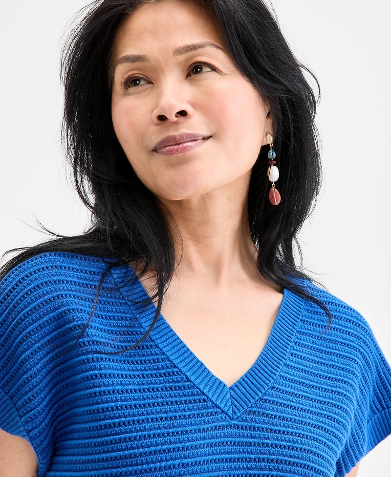 Style & Co Women's Cotton Rib-Knit Dolman-Sleeve Sweater, Exclusively at Macy's