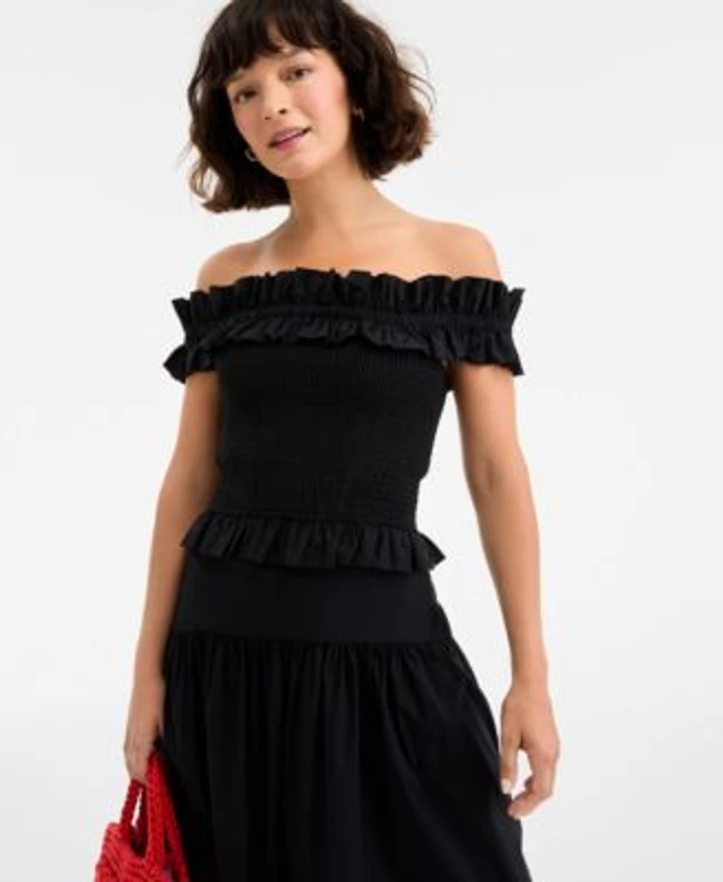 On 34th Womens Off The Shoulder Smocked Top Drop Waist Midi Skirt Exclusively At Macys