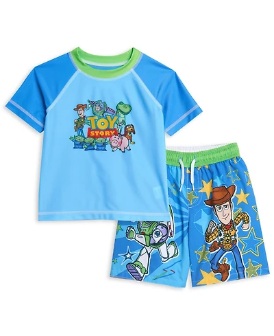 Toy Story Boys Pullover Rash Guard and Swim Trunks Outfit Set