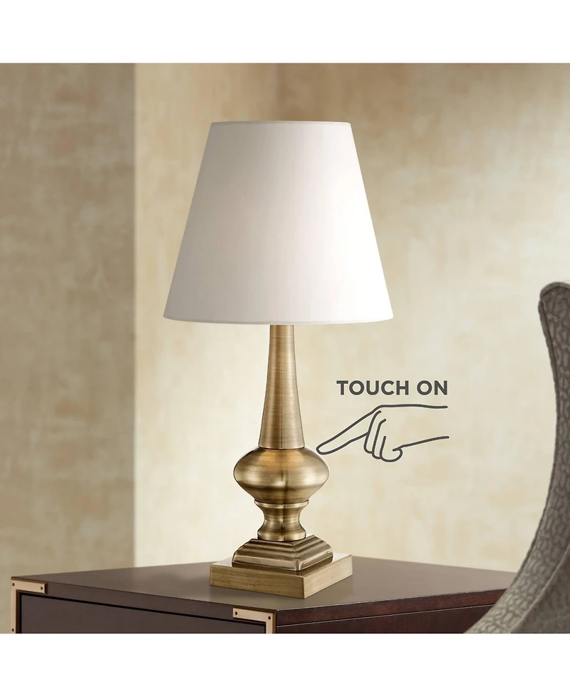 Traditional Glam Accent Table Lamp 19" High Antique Brass Gold Metal Crisp Touch On Off White Empire Shade for Living Room Bedroom House Bedside