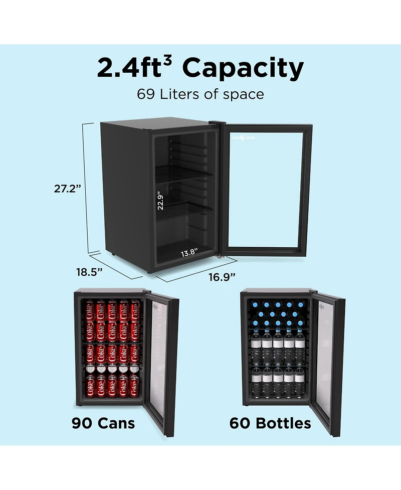SnowLion Premium 69L Beverage Refrigerator 2.4 Cu.ft. Freestanding Mini Fridge With Glass Door in