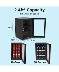 SnowLion Premium 69L Beverage Refrigerator 2.4 Cu.ft. Freestanding Mini Fridge With Glass Door in