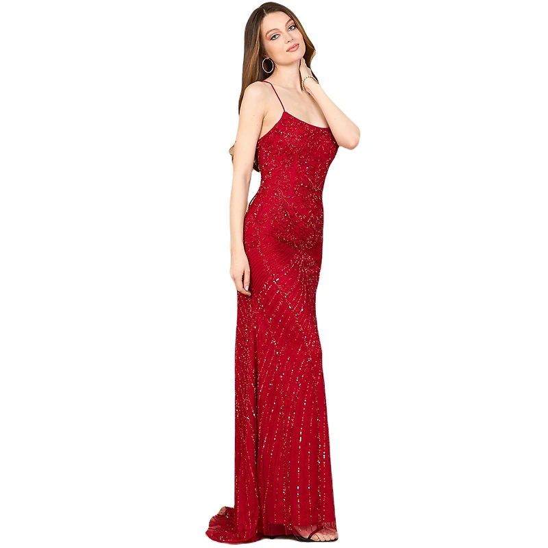Lara Women's Lace Up Open Back Beaded Dress