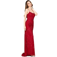 Lara Women's Lace Up Open Back Beaded Dress