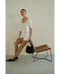 WeWoreWhat Women's Puff Sleeve Button Up Top