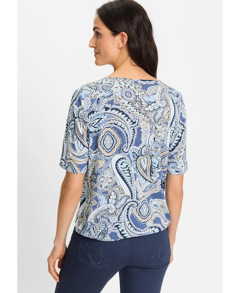 Olsen Women's Paisley Split V-Neck T-Shirt