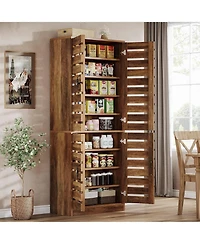 Tribesigns 70.8" Tall Farmhouse Storage Cabinet, 9-Tier with Adjustable Shelves and 2 Shutter Doors, Rustic Brown for Kitchen, Dining Room
