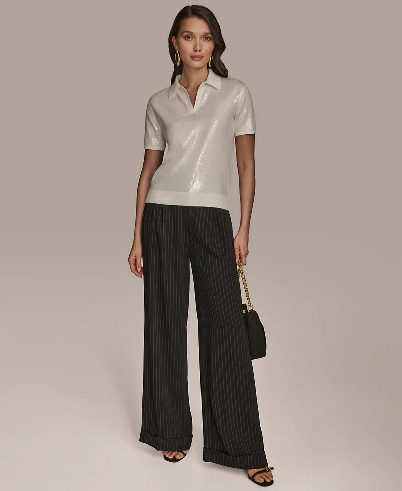 Donna Karan New York Women's Short-Sleeve Sequined Knit Polo