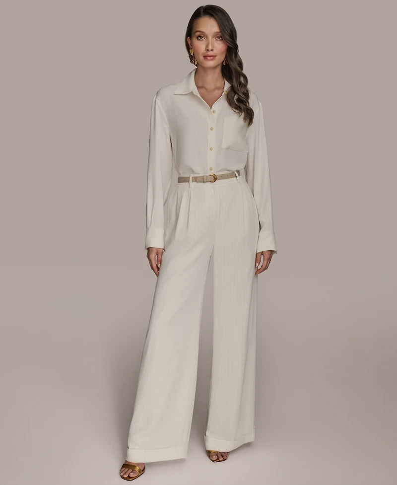 Donna Karan New York Women's Pinstripe Wide-Leg Belted Pants, Regular & Petite
