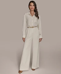 Donna Karan New York Women's Pinstripe Wide-Leg Belted Pants, Regular & Petite