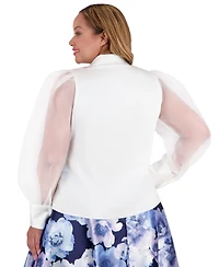 Muse Plus Bow-Trim Bishop-Sleeve Blouse