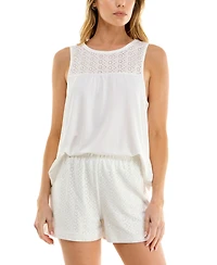 Roudelain Women's Eyelet Tank Top & Short Pajama Set