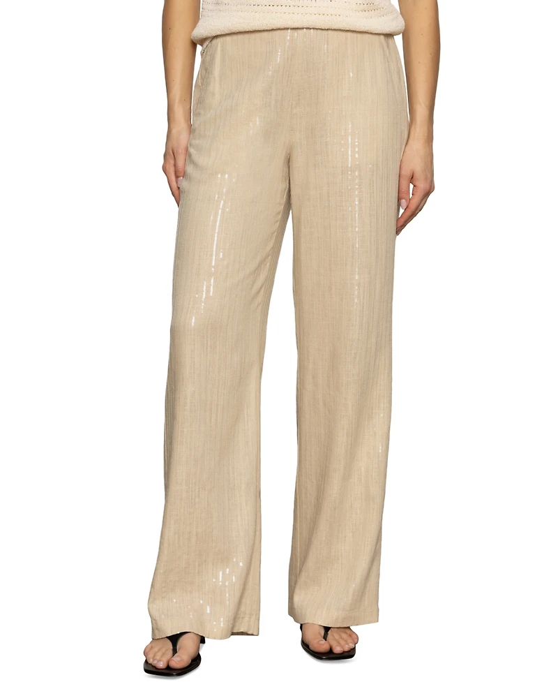 Sanctuary Women's Coastal Sequined-Stripe Wide-Leg Pants